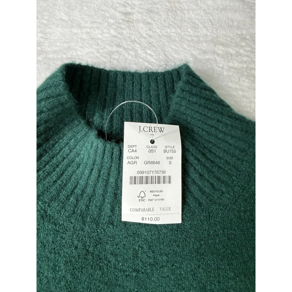 J.Crew Sweater Dress Womens Small Green Extra-Soft Mock Neck Knit BU755 NWT